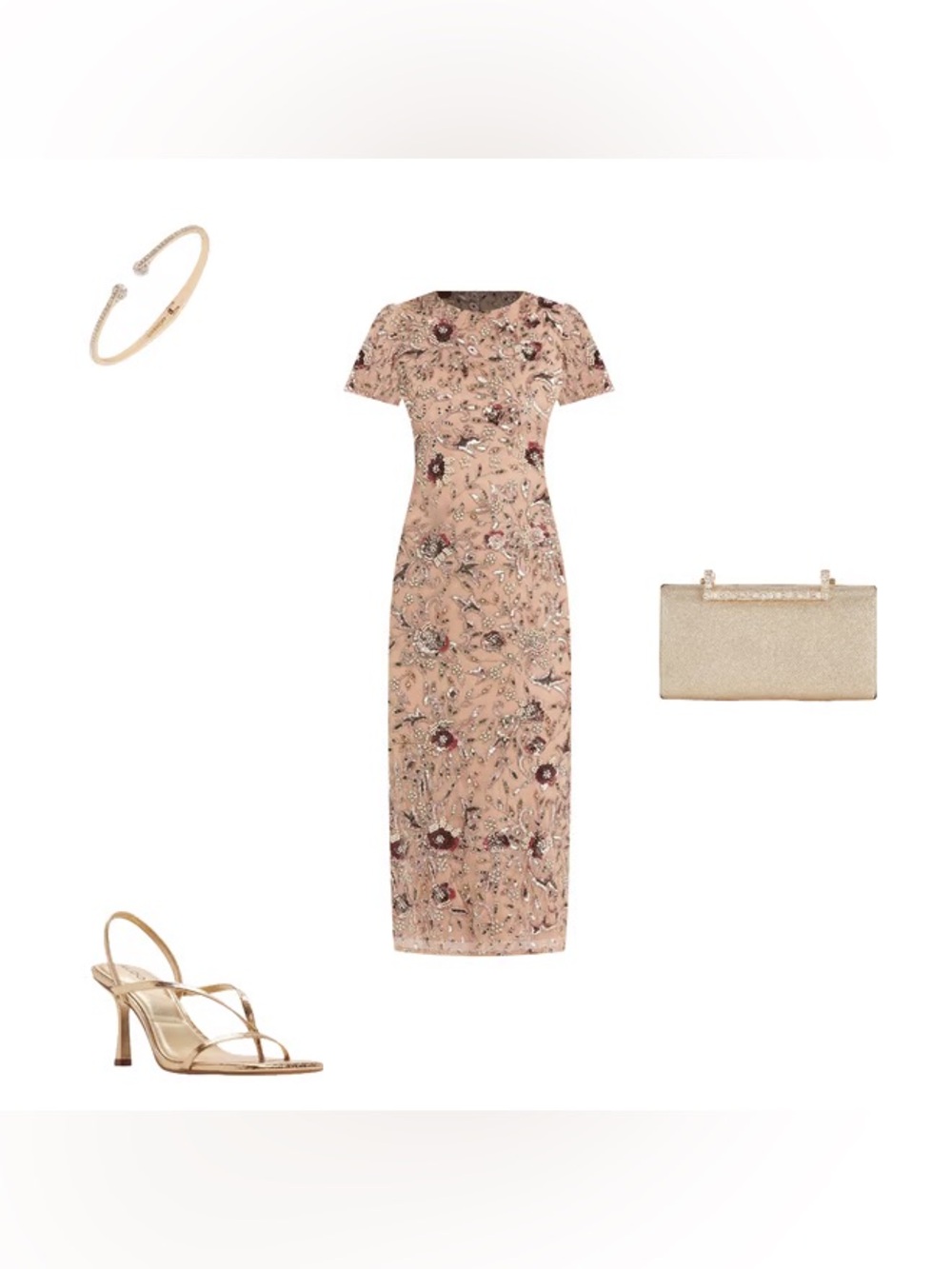 MAC DUGGAL
Beige Floral Embellished Short Sleeve Midi Dress - Picture 7 of 8